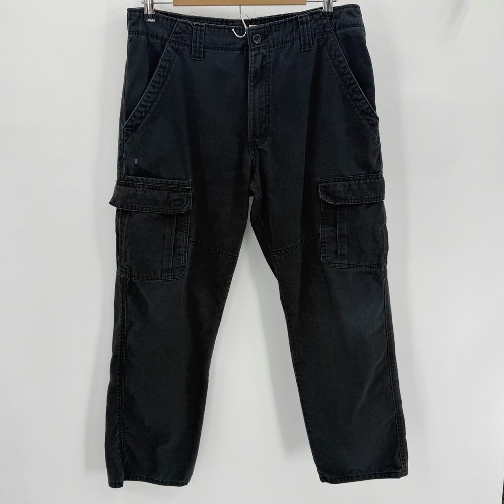Wrangler Pants Mens 32/30 Black Cargo Relaxed Fit Cotton Distressed Utility READ